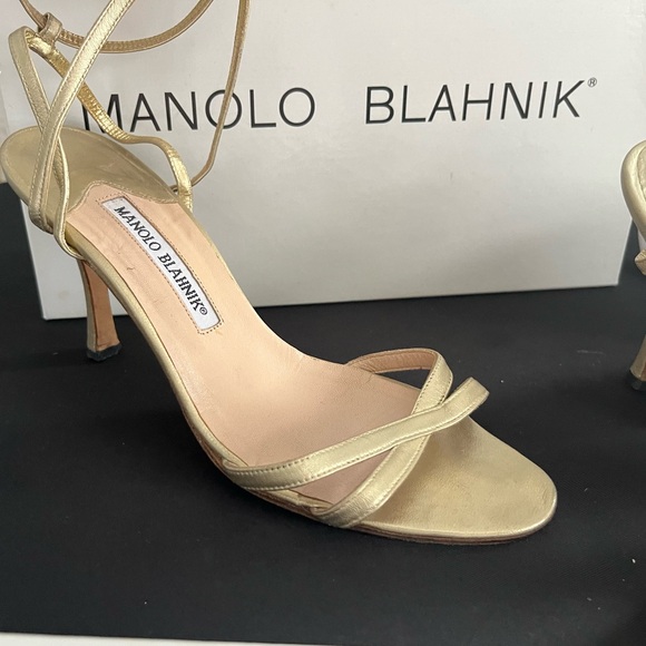 Manolo Blahnik gold metallic ankle strap heels (37) 6.5 - 7 - Picture 2 of 13